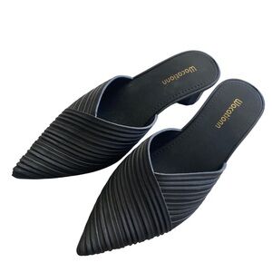 Wacationn Black Pointed Toe Low Heel Mules Size 40/ US9-9.5